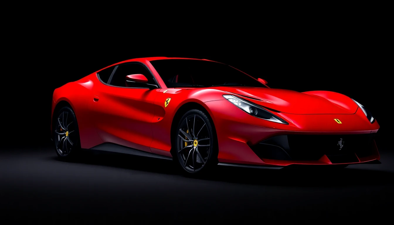 Ferrari 812 Superfast en rouge éclatant, vue de trois-quarts avant