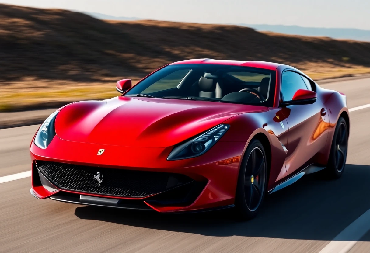 Ferrari 812 Superfast, supercar GT rouge vif