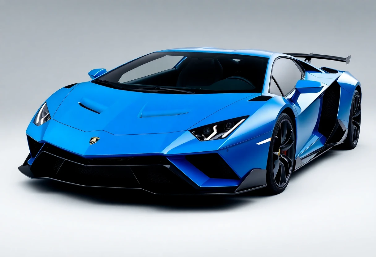 Lamborghini Sián, hypercar hybride bleue vue de trois-quarts avant