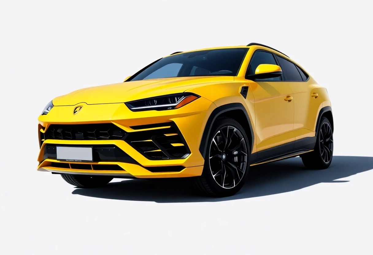 Lamborghini Urus, SUV jaune vue de trois-quarts avant